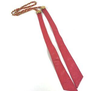 CHANEL vintage coin Chain belt ribbon belt Leather pink/GoldHardware